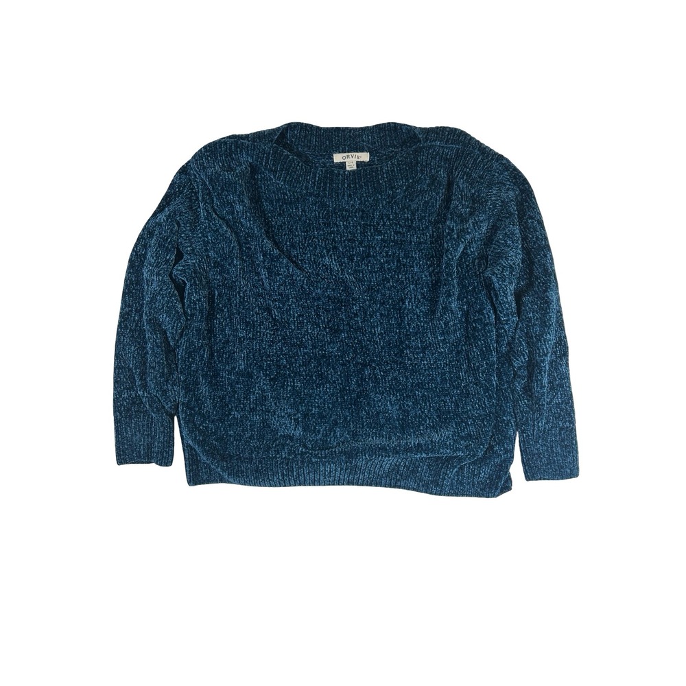 Orvis Womens Chenille Sweater Teal Blue Crew Neck Long Sleeve Pullover‎ Large